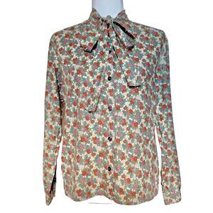 Vtg Liberty of London Floral Pussybow button down blouse Women’s 10 (fits 6/8)